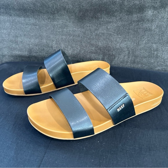 REEF Cushion Vista Slip-On Women's Open Toe Flat Sandals Tan and Black US 7 - Picture 4 of 11
